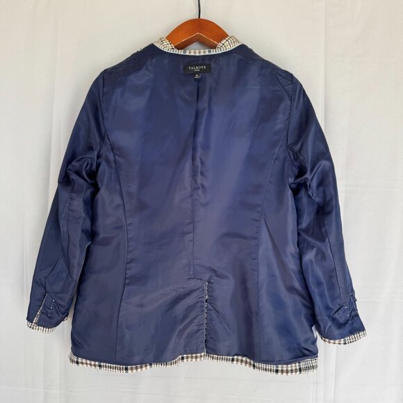 Talbots Petite Brown Ivory Blue Plaid Gold Double Breasted Blazer Size 16 Petite - Picture 12 of 15